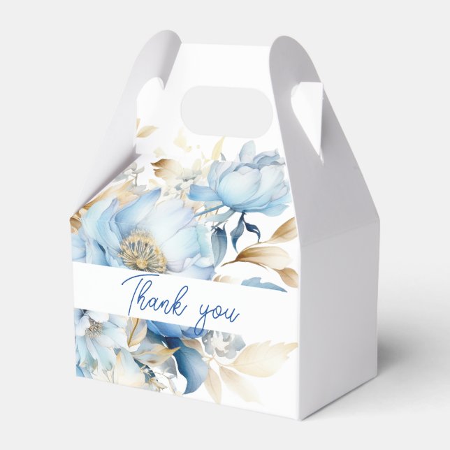 Dusty Blue Floral Gold Wedding  Favour Box (Front Side)