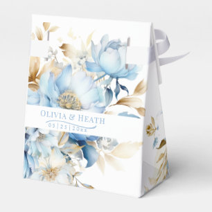 Dusty Blue Floral Gold Wedding  Favour Box
