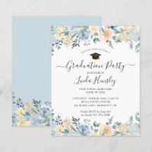 Dusty Blue Floral Graduation Party Invitation