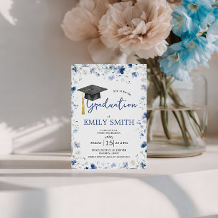 Dusty Blue Floral Graduation Party Invite