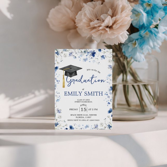Dusty Blue Floral Graduation Party Invite (Creator Uploaded)
