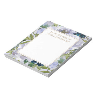 Dusty Blue Floral Green Leaves From Desk Notepad