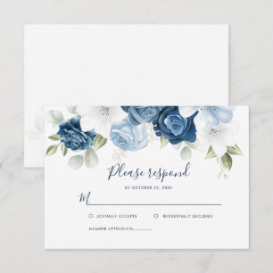 Dusty Blue Floral Greenery Botanical RSVP Card