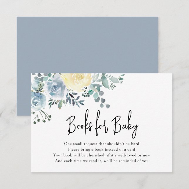 Dusty Blue Floral Greenery Boy Books for Baby Enclosure Card (Front/Back)