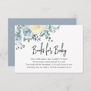 Dusty Blue Floral Greenery Boy Books for Baby Enclosure Card