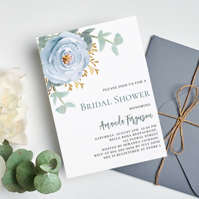 Dusty blue floral greenery Bridal Shower Invitation (Creator Uploaded)