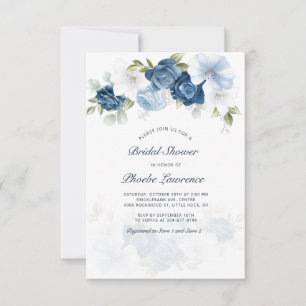 Dusty Blue Floral Greenery Bridal Shower Invitation
