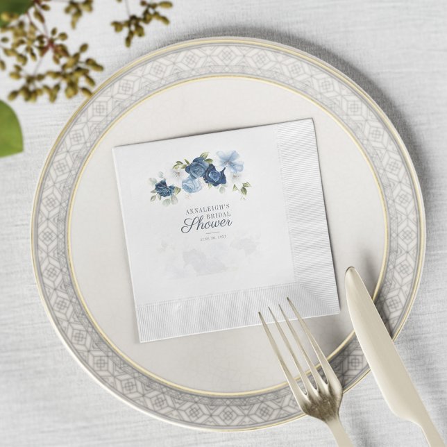 Dusty Blue Floral Greenery Bridal Shower Paper Napkin (Creator Uploaded)