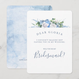 Dusty Blue Floral Greenery Bridesmaid Proposal Invitation