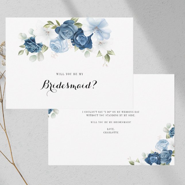 Dusty Blue Floral Greenery Bridesmaid Proposal Invitation (Dusty Blue Floral Greenery Bridesmaid Proposal Invitation)