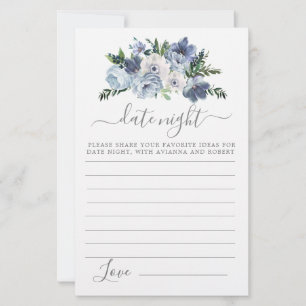 Dusty Blue Floral Greenery Date Night Card
