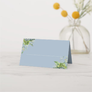 Dusty Blue Floral Greenery Elegant Wedding Place Card
