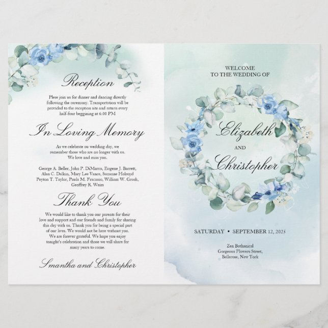Dusty Blue Floral Greenery Eucalyptus Wedding (Front)