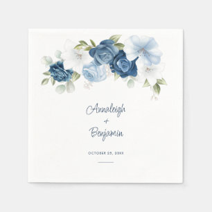 Dusty Blue Floral Greenery Foliage Wedding Napkin