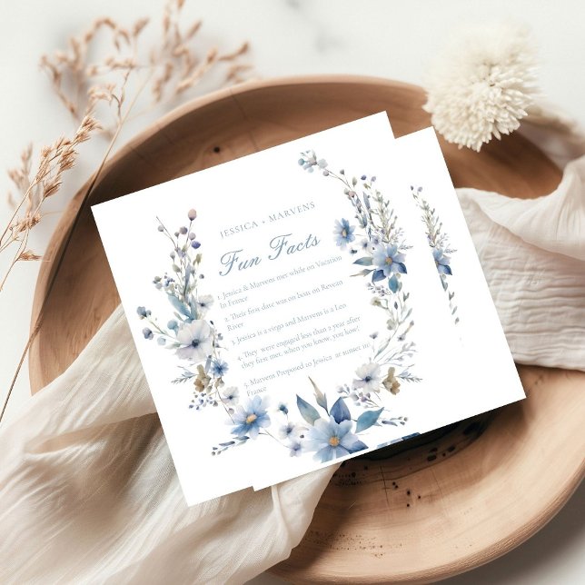 Dusty Blue Floral  greenery fun facts wedding  Napkin (Creator Uploaded)