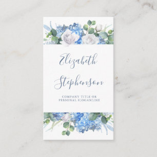 Dusty Blue Floral Greenery - Hydrangea Blooms Business Card