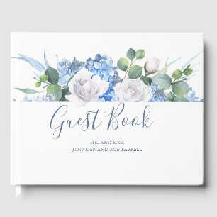 Dusty Blue Floral Greenery   Hydrangea Wedding Guest Book