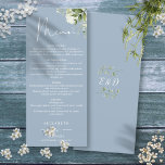 Dusty Blue Floral Greenery Monogram Wedding Dinner Menu<br><div class="desc">This elegant dusty blue floral botanical greenery leaves wedding menu can be personalised with your information in chic typography with your monogram initials on the reverse. Designed by Thisisnotme©</div>