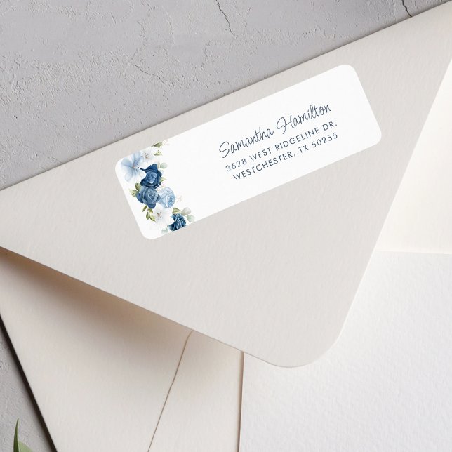 Dusty Blue Floral Greenery Return Address (Dusty Blue Floral Greenery Return Address Label)
