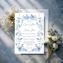 Dusty blue floral greenery ribbon elegant wedding