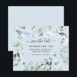 Dusty Blue Floral Greenery Save the Date<br><div class="desc">Dusty Blue Floral Roses and Eucalyptus Botanical Greenery Watercolor Spring or Summer Wedding Save the Date Invitations - includes beautiful and elegant script typography with modern tropical botanical flowers and greenery for the special Wedding day celebration.</div>