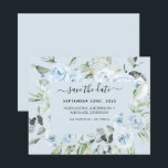 Dusty Blue Floral Greenery Save the Date<br><div class="desc">Dusty Blue Floral Roses and Eucalyptus Botanical Greenery Watercolor Spring or Summer Wedding Save the Date Invitations - includes beautiful and elegant script typography with modern tropical botanical flowers and greenery for the special Wedding day celebration.</div>