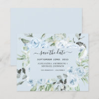 Dusty Blue Floral Greenery Save the Date