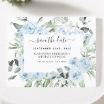 Dusty Blue Floral Greenery Save the Date  Invitati<br><div class="desc">Dusty Blue Floral Roses and Eucalyptus Botanical Greenery Watercolor Spring or Summer Wedding Save the Date Invitations - includes beautiful and elegant script typography with modern tropical botanical flowers and greenery for the special Wedding day celebration.</div>