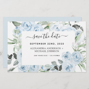 Dusty Blue Floral Greenery Save the Date  Invitati