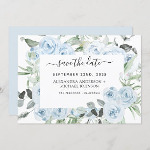 Dusty Blue Floral Greenery Save the Date Invitation