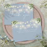 Dusty Blue Floral Greenery String Lights Thank You Card<br><div class="desc">Featuring delicate floral greenery, pretty string lights and an elegant thank-you script on a dusty blue background. You can personalise with your own thank you message on the reverse, or if you prefer to add your handwritten message, delete the text. A perfect way to say thank you! Designed by Thisisnotme©...</div>