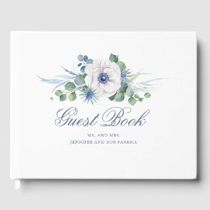 Dusty Blue Floral Greenery Wedding Guest Book