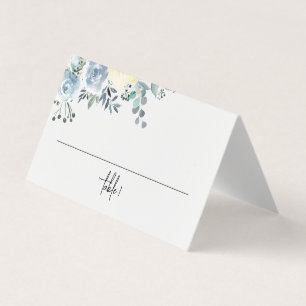 Dusty Blue Floral Greenery Wedding Place Card