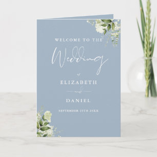 Dusty Blue Floral Greenery Wedding Programme