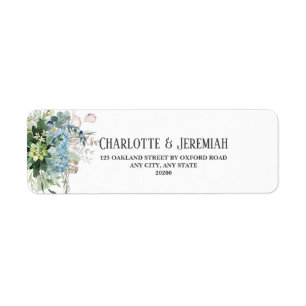 Dusty Blue Floral Greenery Wedding Return Address