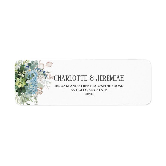 Dusty Blue Floral Greenery Wedding Return Address (Front)