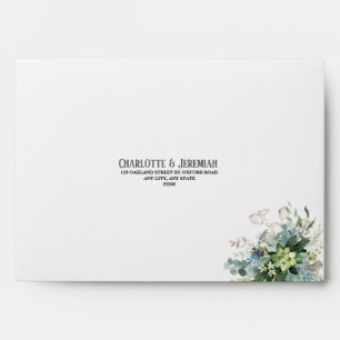 Dusty Blue Floral Greenery Wedding Return Address  Envelope