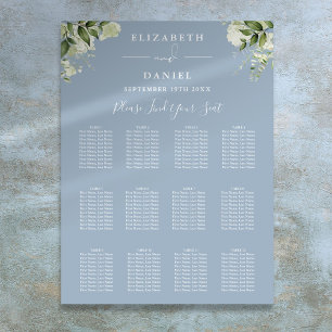 Dusty Blue Floral Greenery Wedding Seating Chart