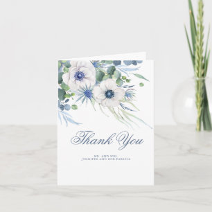 Dusty Blue Floral Greenery Wedding Thank You Card