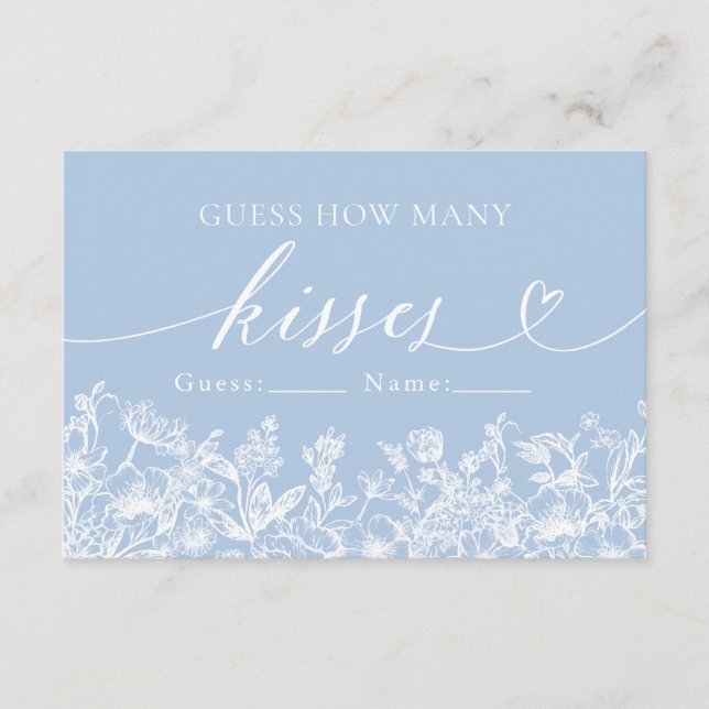 Dusty Blue Floral Guess How Many Kisses Game Enclosure Card (Front)