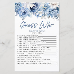 Dusty Blue Floral Guess Who Baby Shower Game