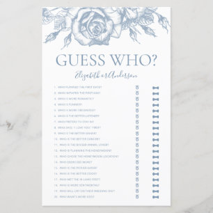 Dusty Blue Floral Guess Who Bridal Shower Game