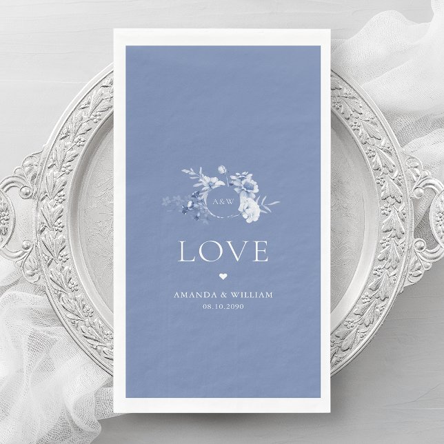 Dusty Blue Floral Guest Towels with "Love"  Napkin (Creator Uploaded)