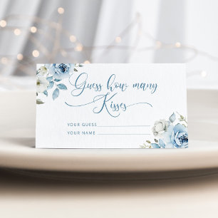 Dusty blue floral how many kisses bridal game enclosure card
