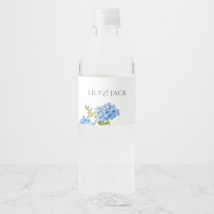 Dusty Blue Floral Hydrangea Wedding Event  Water Bottle Label