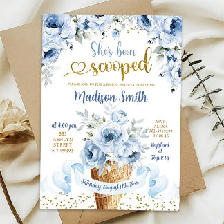 Dusty Blue Floral Ice Cream Scooped Bridal Shower Invitation