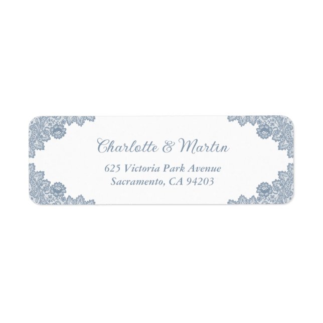 Dusty Blue Floral Lace Wedding Return Address (Front)