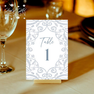 Dusty Blue Floral Lace Wedding Table Number