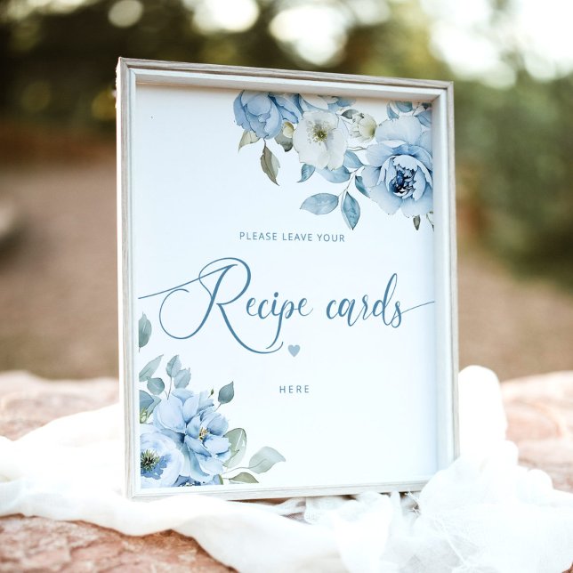 Dusty blue floral leave your recipe card here poster (Creator Uploaded)