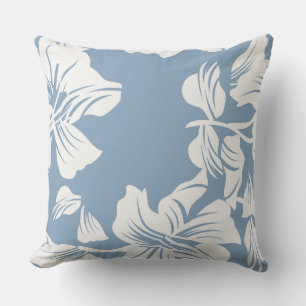 Dusty Blue Floral Line Art Decorative Throw Pillow
